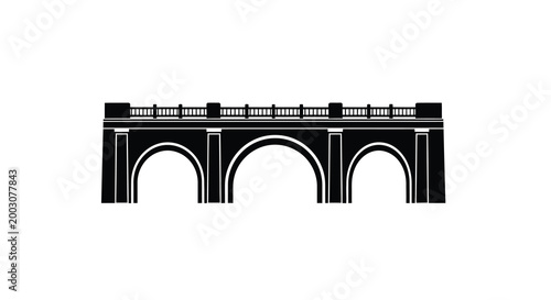 Stone bridge silhouette with arches black on white background