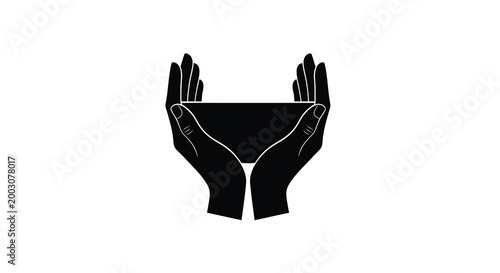 Hands holding shape black silhouette on white background
