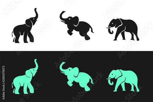 elephant logo icon vector set black and white background isolated silhouette