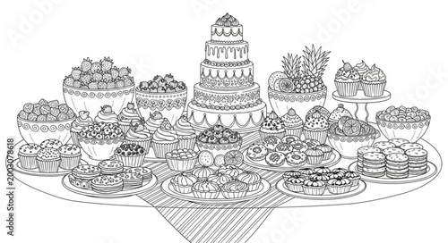 Elaborate Wedding Cake Display with Floral Arrangements.