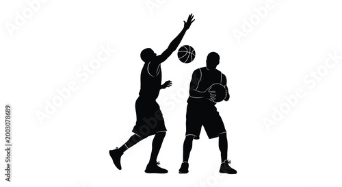 Basketball players silhouette during a game on white background