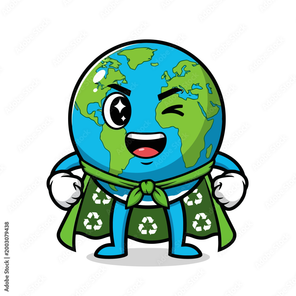 Obraz premium Cartoon Earth Superhero Character Winking and Smiling.