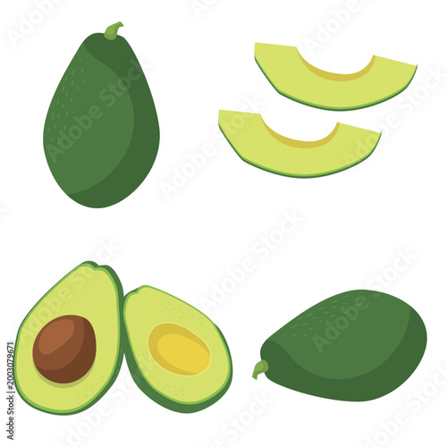 Avocado fruit flat vector illustration composition
