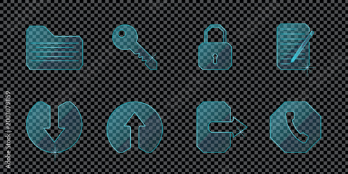 Transparent Neon UI Icons Collection with Communication and File Symbols