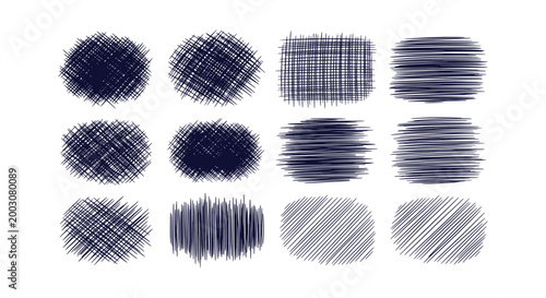 Foto Collection of hand drawn ink hatching textures and scribble brush strokes for ve