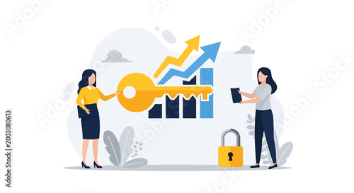 Golden Key to Financial Growth and Success Illustration.