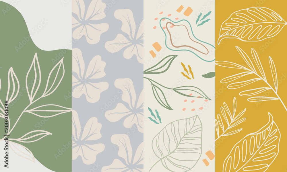 Fototapeta premium Elegant Botanical Leaf Pattern Poster Set with Organic Shapes for Natural Branding Backgrounds and Modern Minimal Design Use