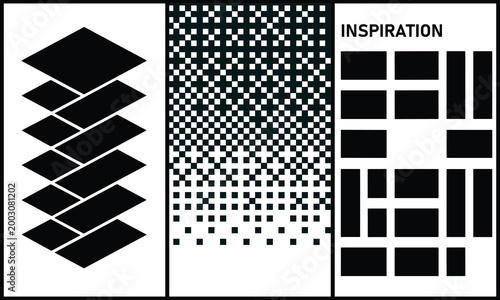 Schilderij op canvas Abstract Geometric Pattern Poster Set with Grid Shapes and Modern Layout Inspira