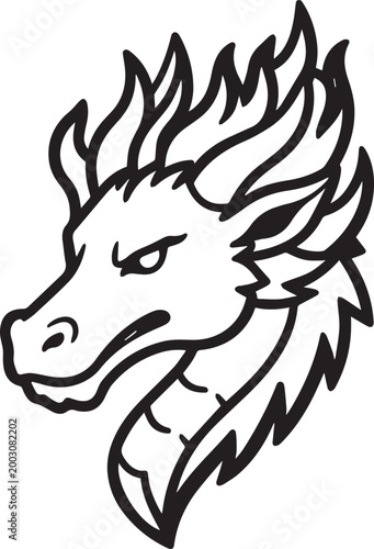 A Fierce and Regal Dragon Head, Emblem of Power and Myth. A striking minimalist depiction of a dragon's head, full of power and mythical allure.