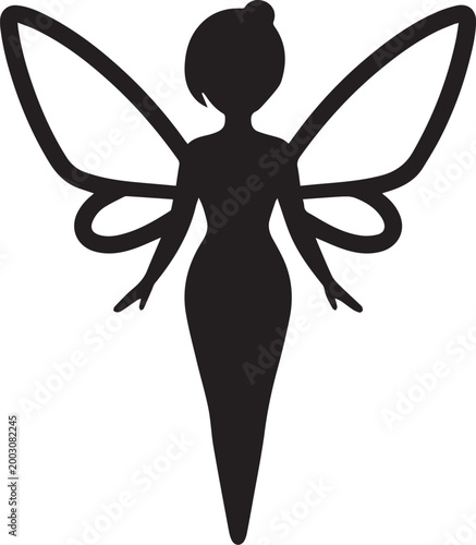 A silhouette of a fairy, with elegant wings and a graceful form, standing still, symbol of magic.