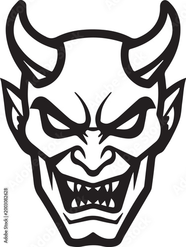 A menacing illustration of a devil's face, meticulously crafted to evoke an ominous ambiance, perfect for design and thematic representations.