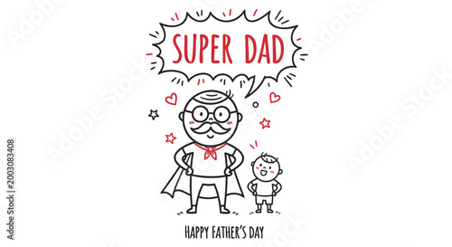 Father's Day, Super Dad, Cartoon Illustration, Vector Graphic