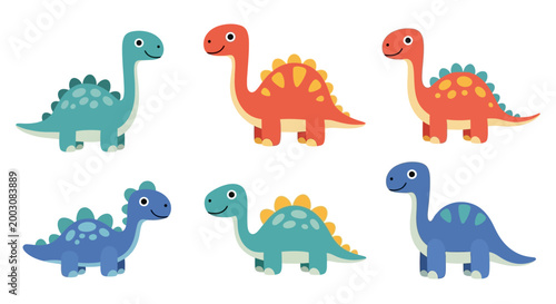 Cute cartoon dinosaurs collection in various colors