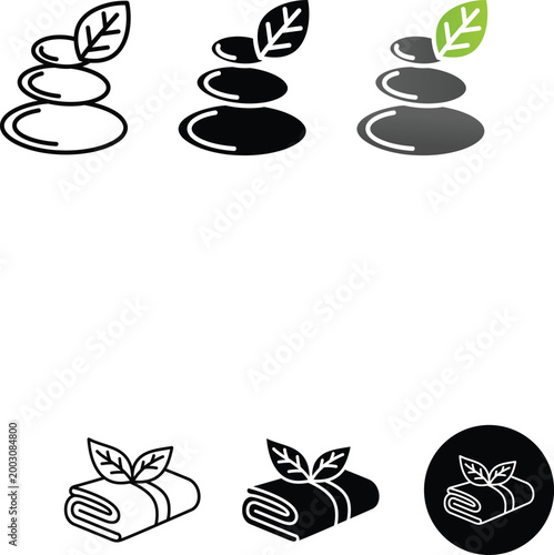 Zen stone stack and sushi roll icons minimalist black and white design