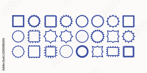 Blue shapes on white background geometric shapes labels vector illustration isolated on white background