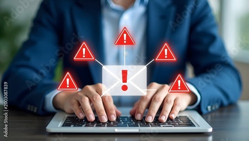 Modern Graphic Representation of Email Security Breach Alert with Warning Symbols