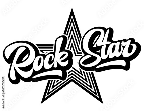 Rock Star lettering with a stylized star in black and white for music and entertainment themes.
