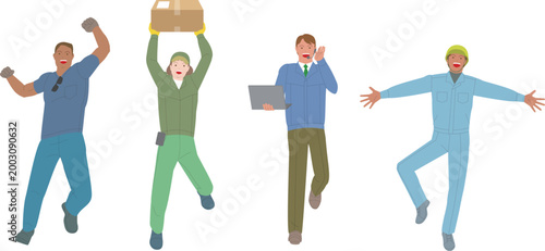 運送業の男性と女性スタッフ。元気で働くイメージのイラスト