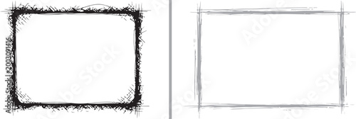Set of black and grey grunge rectangular frames with hand drawn scribbled edges isolated on white background vector