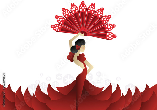 Flamenco dancer with fan stylized illustration on transparent background high quality