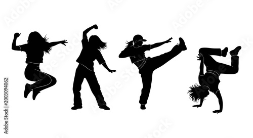 Dynamic dance silhouettes a collection of energetic poses in black and white