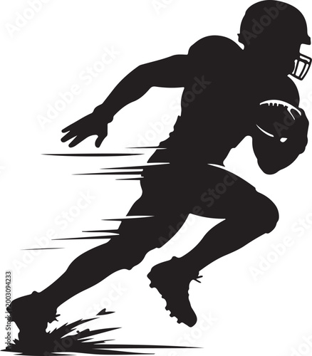 athlete running with football, dynamic motion silhouette