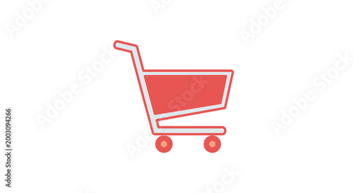 Minimalist red shopping cart vector illustration on white background