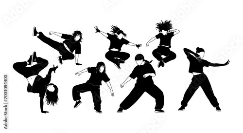 Dynamic dance silhouettes a collection of energetic poses in black and white