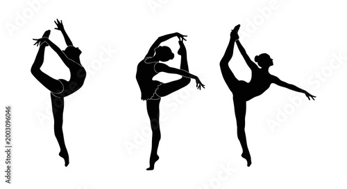 Elegant ballet dancers silhouette series graceful poses and dynamic movement in black and white