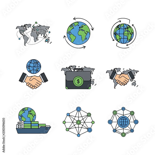 Global Business and Trade Icons.