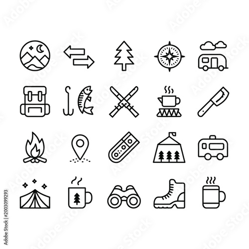 Flat collection of various and symbols in black and white flat black minimalist