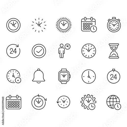 Various depicting clocks watches and time symbols in black white and gray hour hand minute hand