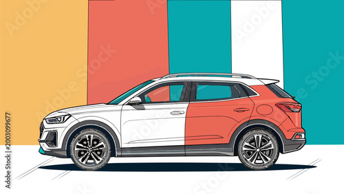 Modern suv car side view illustration on colorful background