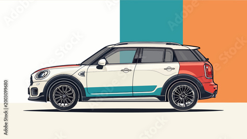 Vector illustration of a modern white mini countryman suv side view