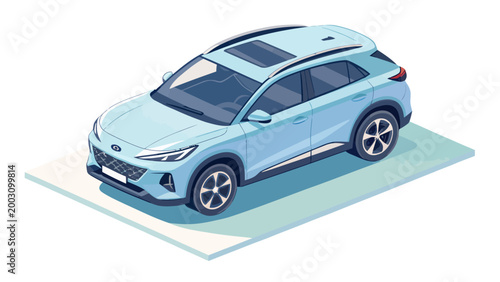 Isometric illustration of a modern light blue suv car