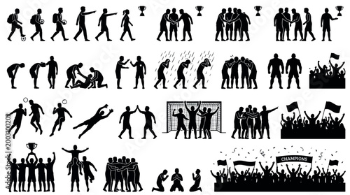 Underdog Victory Story Silhouettes Set Pack, Editable Vector Stroke Illustration. Contain soccer, football, sport, silhouette, vector, graphic, illustration, design, athlete and more silhouettes.
