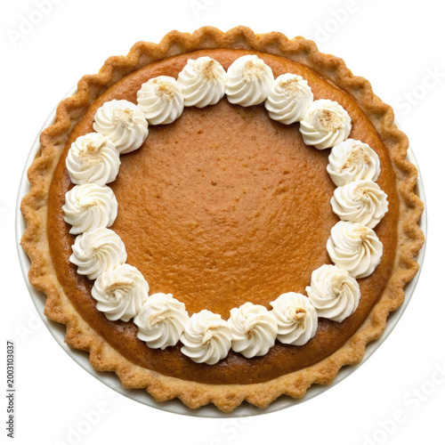 Delicious Thanksgiving Day pumpkin pie beautifully isolated on a bright white background perfect for seasonal celebrations