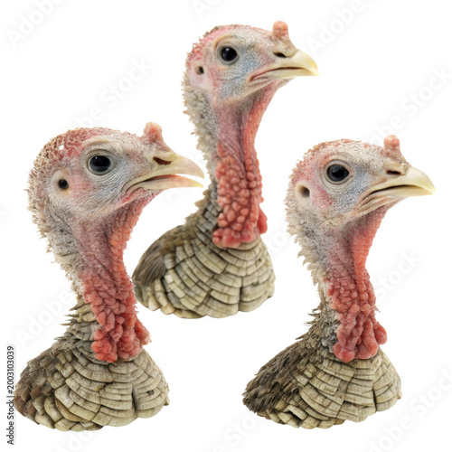 Unique Thanksgiving Day mini turkey heads isolated on a white background celebrating the holiday spirit