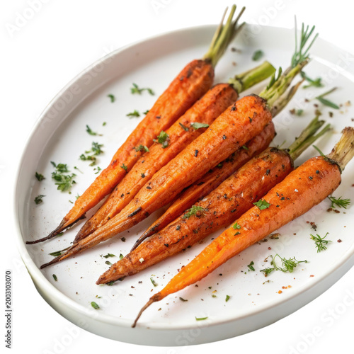 Deliciously roasted carrots for Thanksgiving Day celebration on a pristine white background