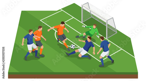 Thrilling scene of a soccer match featuring players in action, illustrating the excitement and competitiveness of team sports within a dynamic gameplay environment.