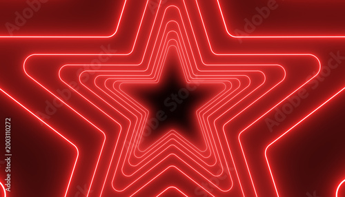 Illustation many stars in neon red on dark background - abstract background.