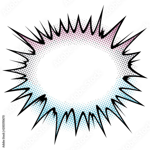 Pop Art Kapow Graphic, Vibrant Magenta and Cyan Halftone Dots for Bold Advertising Promos