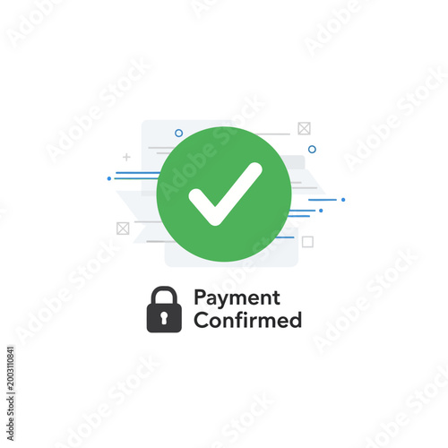 Payment Confirmed Icon with Lock and Checkmark - Secure Transaction Verified