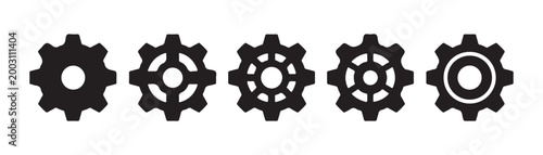 Machine part icons featuring different internal spoke designs for mechanical engineering and factory concepts.