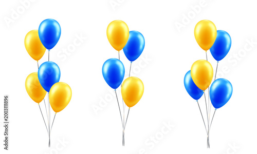 Bunch of balloons with silver ribbons isolated on transparent background. Vector illustration for card, invitation, flyer, poster, banner, congratulation. Festive decor elements.