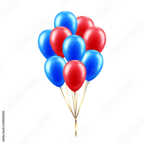 Bunch of balloons with silver ribbons isolated on transparent background. Vector illustration for card, invitation, flyer, poster, banner, congratulation. Festive decor elements.