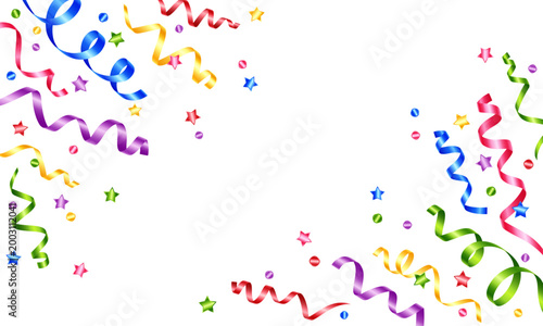 Vector colorful flying ribbons and confetti isolated on a transparent background. Festive decor elements.