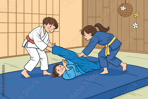 Falling And Rolling With Children Practicing