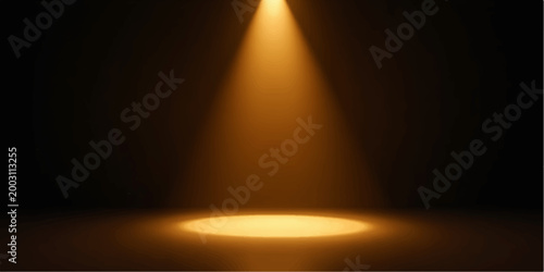 A bright blue spotlight glow shines through the dark theater space, casting a radiant ray on the stage for a dramatic music concert show design