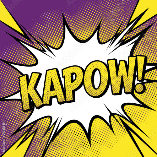 Pop Art Kapow Background, Purple and Vibrant Yellow Halftone Gradient for Excitement